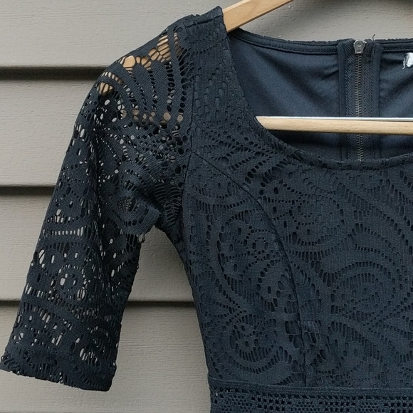 Aqua black lace zip up dress - Picture 3 of 16